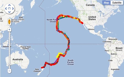 The Pacific Voyage route - the various colours represent the various routes of the seven vakas ©  SW